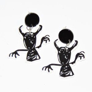 Spooky Ghoul Drawing Design Dangle Earrings...Super Cute!
